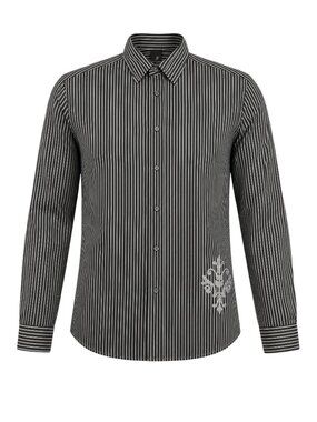JF J. Ferrar Mens Black Striped Long Sleeve Button-Up Shirt Size L 16-16.5"